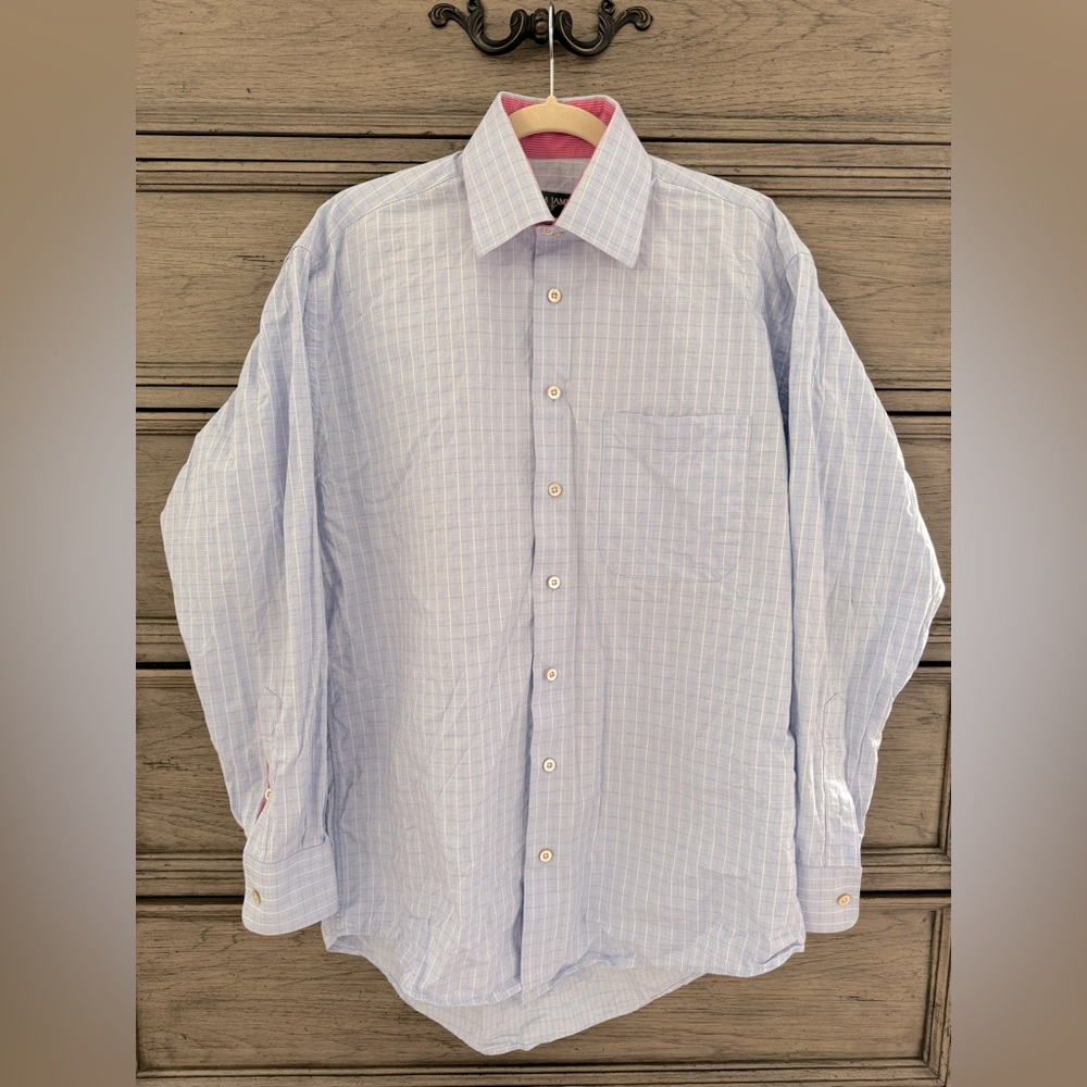 Tom James Plaid Button Down Shirt EUC Blue Pink White Long Sleeved Dress…